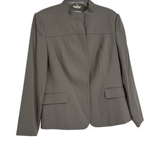 Talbots Blazer Women Size 14 Button Front Long Sleeves Green Lined Flap Pockets